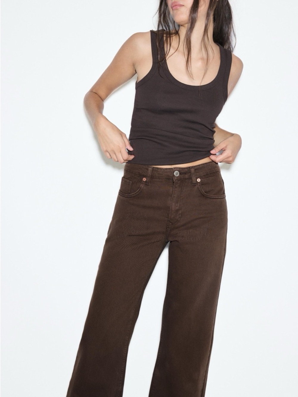 Stradivarius straight wide Leg Jeans brown